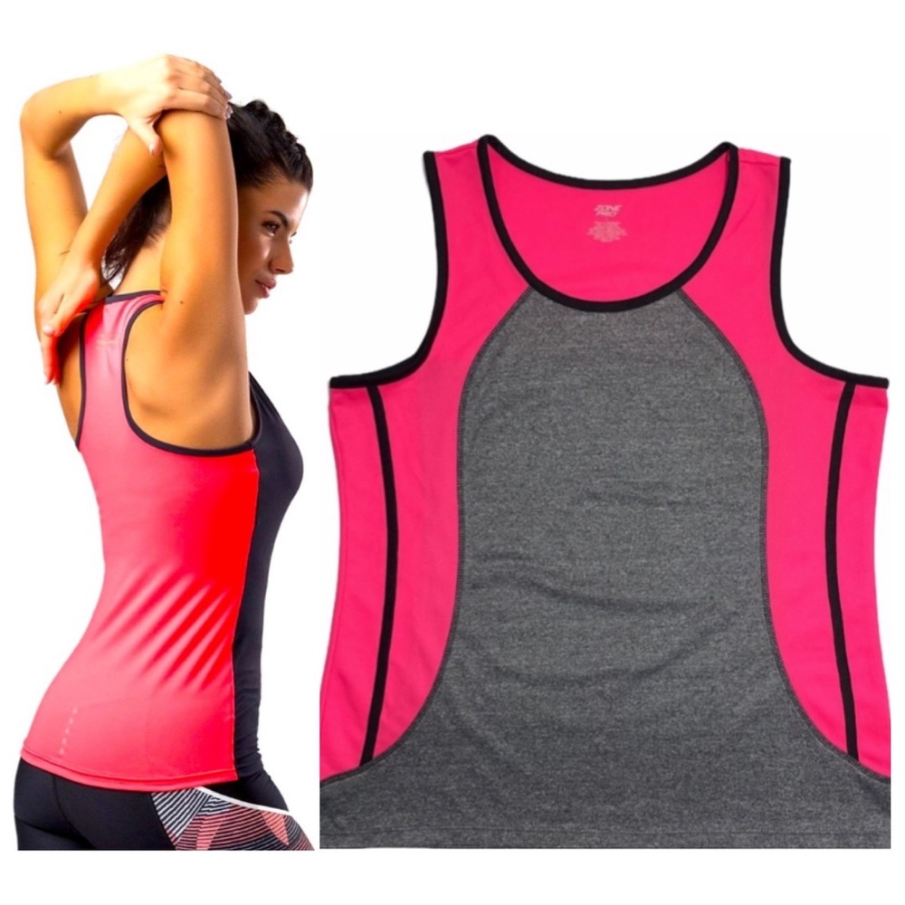 Athletic Tank Top Pink Gray Black Size Large Moisture Wick Fabric Athletic Shirt